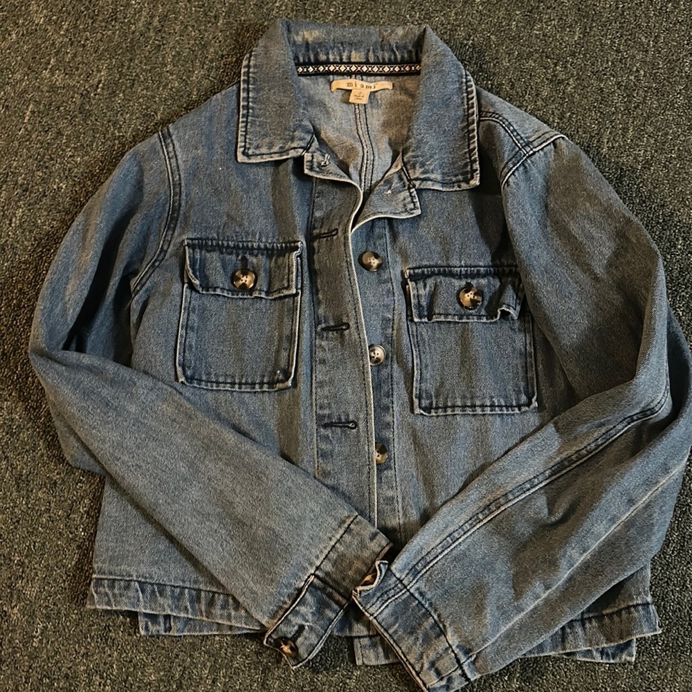 Denim button-up shirt jacket shacket